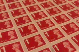 X1000 Red First 1st Class Large Letter Security Stamps Unfranked - Grade A,
