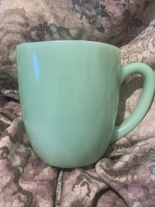 Vintage Jadeite Green Glass Fire King Oven Ware Creamer Pitcher 4.  5 " W/spout,