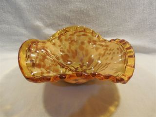 Vintage Murano White Cristal Italy Art Glass Amber Ruffled Centerpiece Bowl