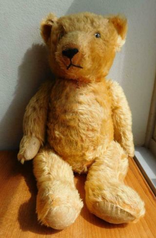 Huge Vintage Mohair Straw Fill Fully Jointed Teddy Bear With Growler 1950s