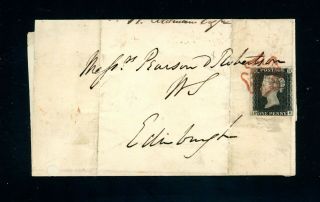 1840 (july) Penny Black On Cover To Edinburgh With Red Maltese Cross (d505)