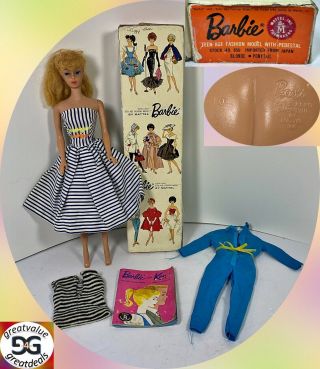 Vintage 1961 No 5 Mattel Barbie Doll Stock 850 Blonde Ponytail W/clothes Japan