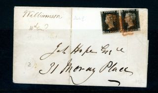 Gb 1840 Penny Blacks On Cover Dated Feb 1841.  Horizontal Pair.  (d447)