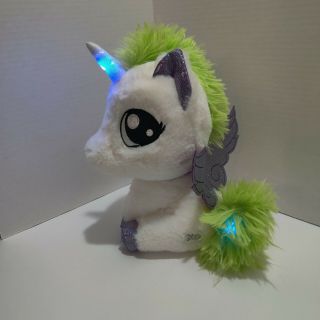Tic Tac Toy White Light Up Unicorn Pegasus Purple Wings Neon Green Maine Tail12 "