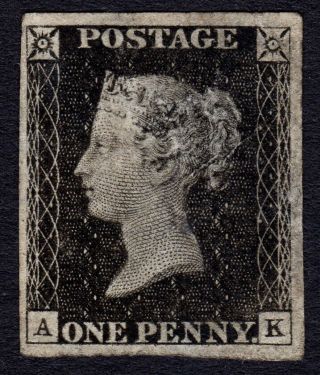 1840 Gb Qv 1d Penny Black Sg2 (plate 11) Mounted Position Ak Cat £22000