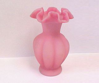 Fenton Vintage Pink Satin Melon Vase Made In Usa
