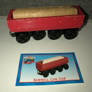 Thomas Friends Wooden Railway Train Tank Engine Red Sawmill Log Car W/ Logs Card