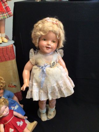 18” Antique/vintage Composition Shirley Temple Doll Tagged Floral Dress & Pin