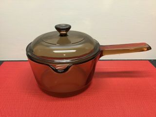 Pyrex Corning Visions Amber Cookware 1 L Saucepan Pot With Lid And Spout