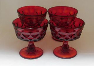 Noritake Perspective Ruby Red Sherbet Champagne Glasses - Thumbprints - Set Of 4