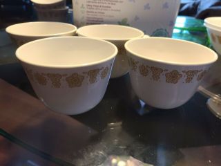 4 Vintage Pyrex Corning Corelle Gold Butterfly Coffee Cups - Small " C " Handle