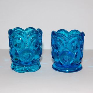 Vintage Le Smith Colonial Blue Moon & Stars Toothpick Votive Set Of 2