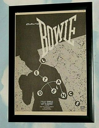 David Bowie Framed A4 1983 `lets Dance` Single Very Rare Promo Poster