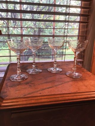 4 Vintage Rock Sharpe Crystal 4 Oz Artic Rose Champagne Wine Glasses
