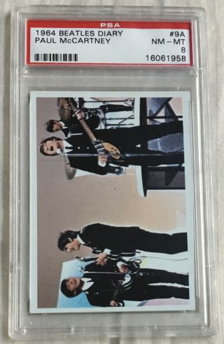 Beatles Diary 9a Psa - 8.  Paul Mccartney Diary Page.  All 4 Beatles.  1964 Topps.