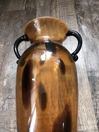 Vintage Gorgeous Designs China Amber Blown Art Glass Handled Vase 2