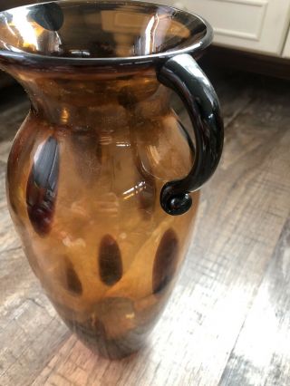 Vintage Gorgeous Designs China Amber Blown Art Glass Handled Vase 3