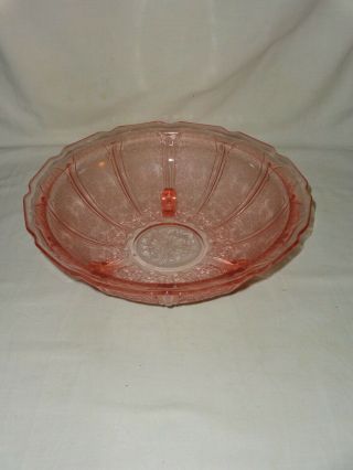 Vintage Pink Depression " Cherry Blossom " 3 Footed Round Fruit Bowl