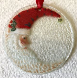Vintage Retired Peggy Karr Fused Glass St Nick Santa Christmas Tree Ornament Box 2