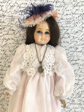 Antique 25” Papier Mache Glass Eyes Shoulder Head Doll Sawdust Cloth Body