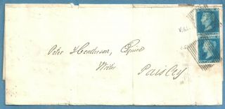 Gb Qv 2d Blue Pair On Cover Paisley Posted 1845 Rare Item