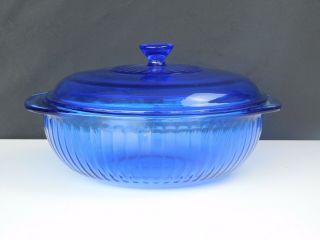 Vintage Cobalt Blue Ribbed Pyrex 2 Quart Casserole Dish W/ Lid 024 - S