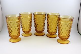 Set Of 5 Vintage Amber Block Glass Ice Tea Glasses