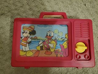 Vintage Ideal Disney Mickey Mouse Plastic Musical Tv Wind Up Carry Toy Gr3