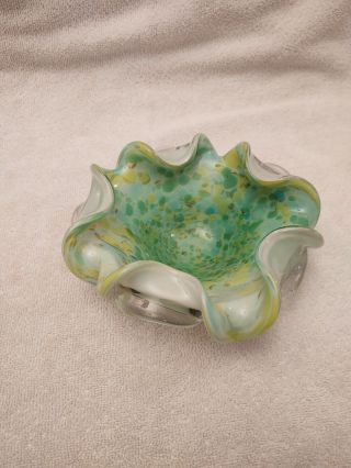 Vintage Mid Century Murano Art Glass Tutti Frutti Green Bowl