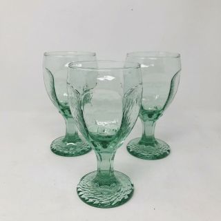 Set Of 3 Libbey Chivalry Green 6 1/2 " Water Goblets Glasses Textured