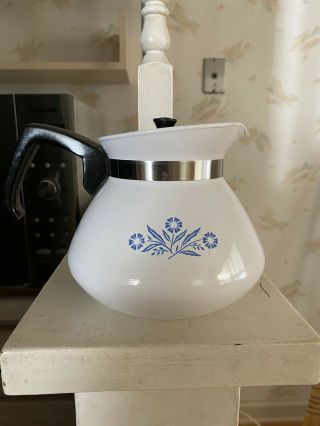Vintage Corning Ware Coffee/tea Pot With Lid,  Blue Cornflower,  6 Cups