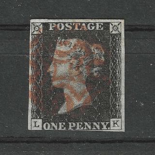 1840 Gb Qv Queen Victoria 1d Penny Black Stamp Plate 8 