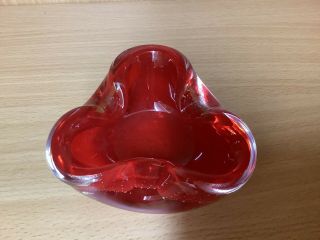Vintage Murano Red Bowl Or Ash Tray Controlled Bubble 9.  5 Cm Diameter.