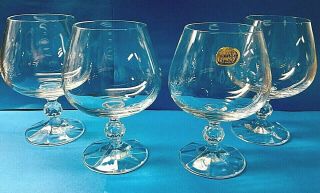 Set Of 4 Bohemia Crystal Claudia Brandy Glass Goblet Ball Like Stem 4 5/8 " Tall