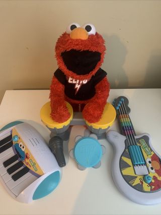 Sesame Street Lets Rock Singing Elmo Microphone Tambourine Drum Keyboard Guitar