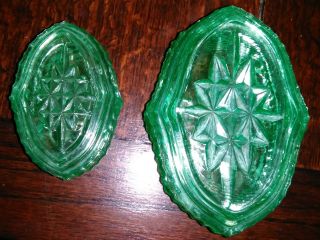 Bagley Vintage Green Art Deco Glass 2x Containers With Lids