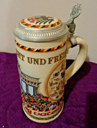 Deutschland Einig Vaterland Porcelain Beer Stein Mug 7 1/2 " Tall