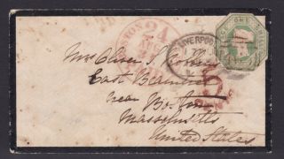 Gb.  Qv.  Sg 54,  1/ - Pale Green On Cover To Usa.  Liverpool Spoon Cancel.