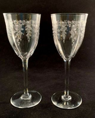 Vintage 7 Oz.  Etched Optic Crystal Wine Glasses - Floral Design