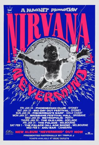 Kurt Cobain & Nirvana Nevermind Australian Tour Poster 1992 Large Format 24x36