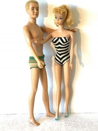 Vintage Barbie Doll 5 Blonde Ponytail & Ken Doll Suits Pat Pend Japan