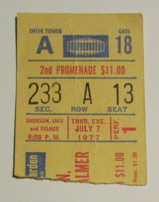1977 July 7 Emerson Lake & Palmer Elp Ticket Stub Vg 4.  0 Madison Square Garden