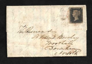 Great Britain Penny Black On Cover 1841 Poulton Penny Post Cv$ 13000