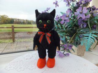 Rare Jointed Antique German Mohair Kersa Black Halloween Cat Vintage Toy Schuco