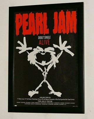Pearl Jam Framed A4 1991 ` Alive ` Debut Single Band Promo Art Poster