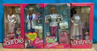 Vintage 4 Doctor Barbie Dolls W/ Nurse Whitney Very Nrfb