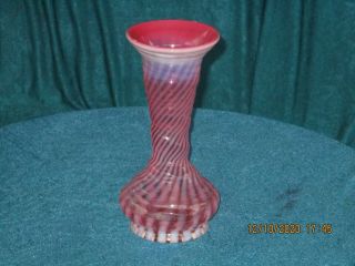 Fenton Cranberry Opalescent Spiral Optic Vase 7 3/4 " Tall,