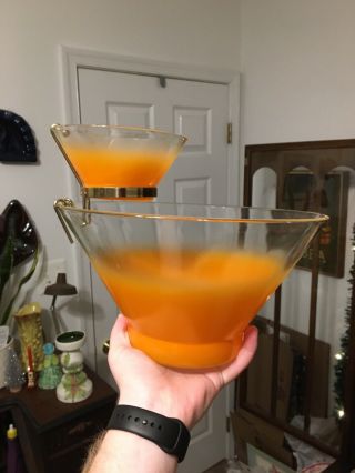 Vintage Tangerine Orange Blendo Chip And Dip Set With Bracket