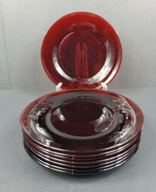 Set Of 8 Vintage Anchor Hocking Royal Ruby Red Glass 9 1/8 " Dinner Plates