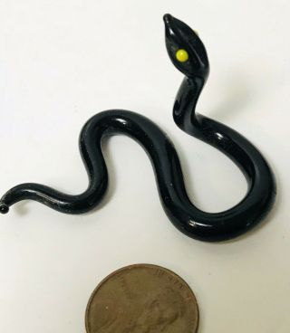 Glass Black Snake Sculpture Miniature Murano Art Figure Figurine Art Glass